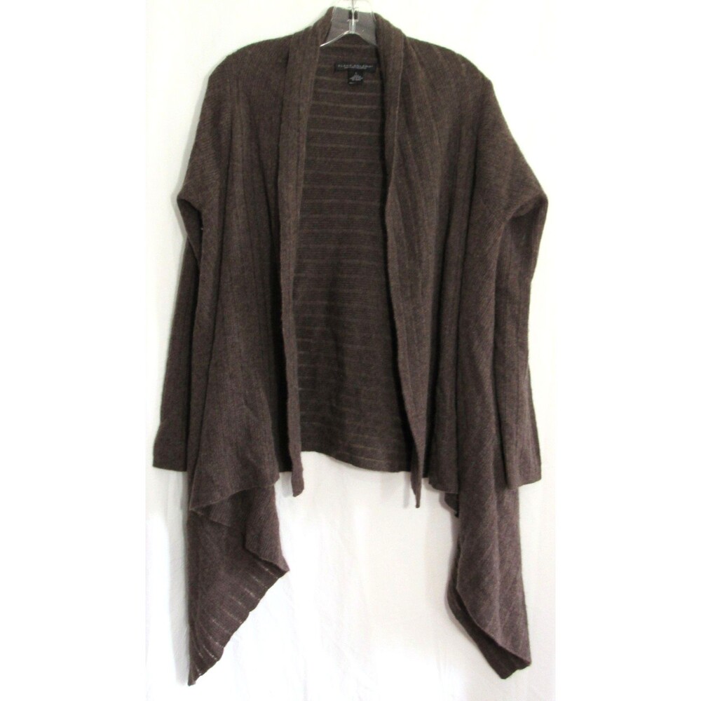 Elena Solano Brown 2 Ply Cashmere Striped Long Sleeve Cardigan Size Large EUC
